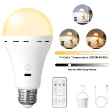 Акумуляторна лампочка E27 RGB кольорова з пультом, USB зарядка, таймер